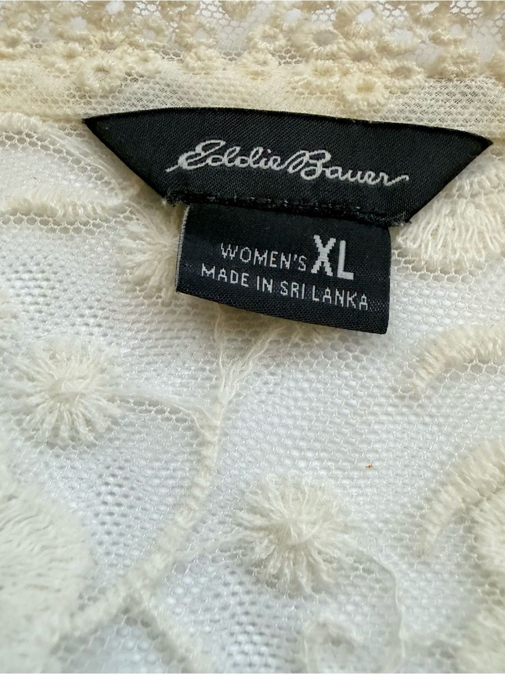 Eddie Bauer Women's XL Ivory Cotton Lace Blouse Pintuck Cap Sleeve Button Down - Picture 5 of 12
